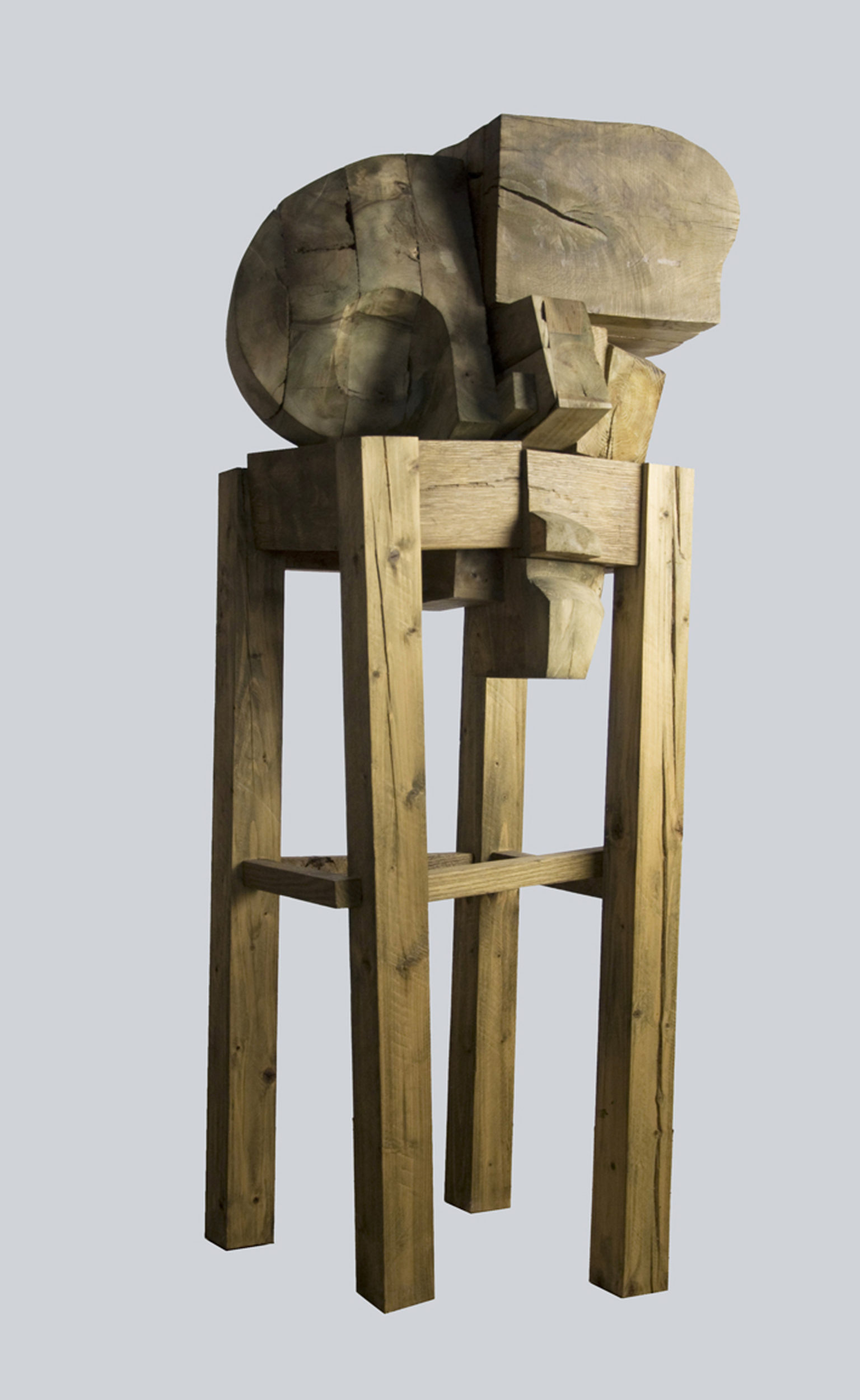 Studium głowy, drewno klejone, patynowane, 140 x 60 x 60 cm